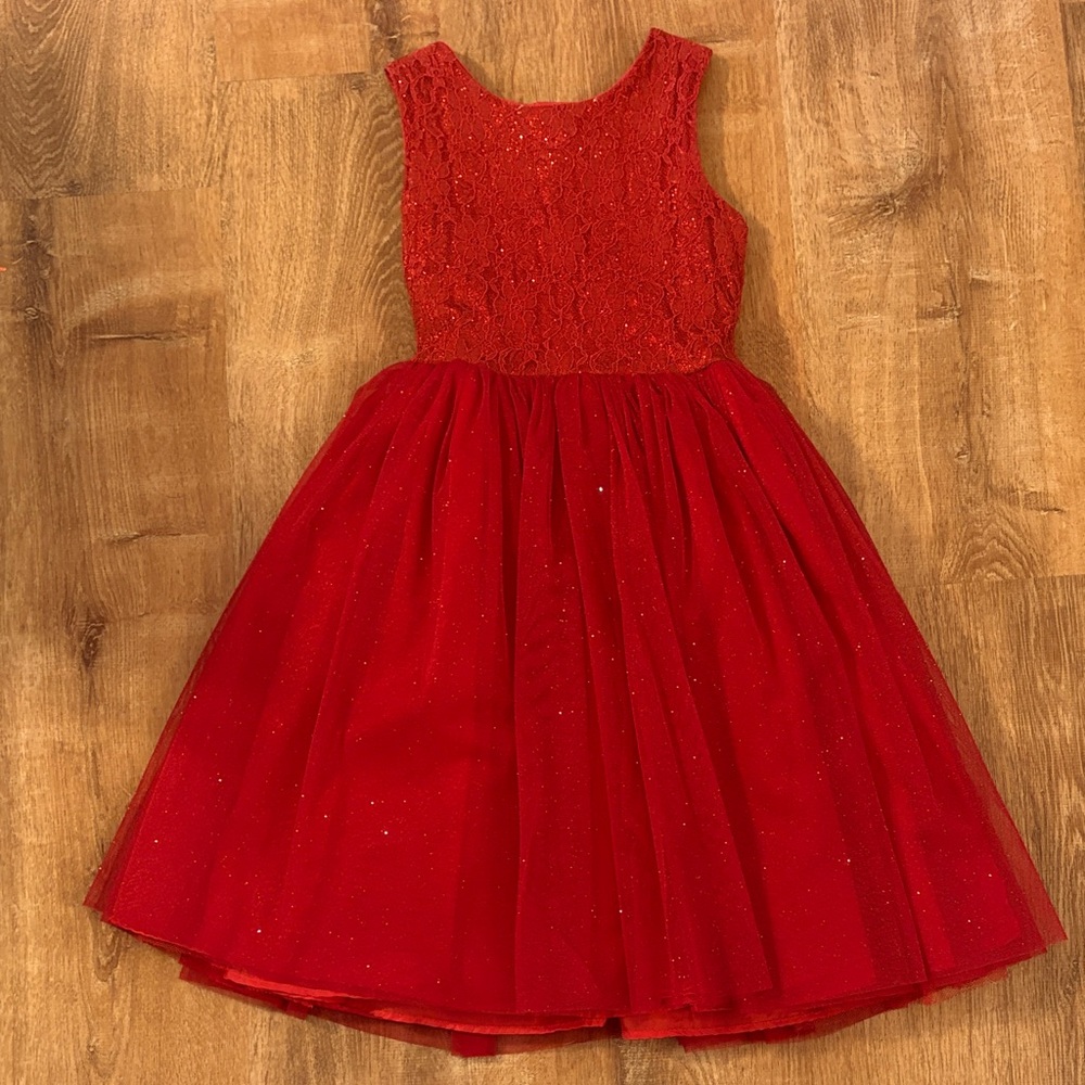 Youngland size girls 8 VGUC Red Sparkle Lace Tulle Party Dress for Girls